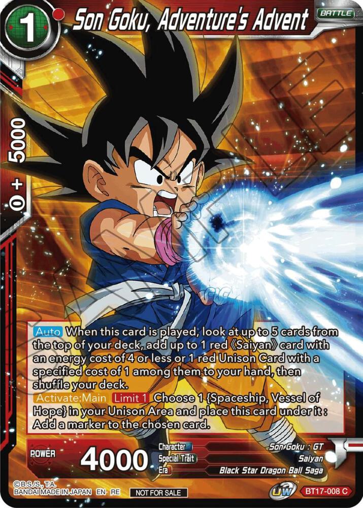 Son Goku, Adventure's Advent (Championship Selection Pack 2023 Vol.1) BT17-008 card from Tournament Promotion Cards