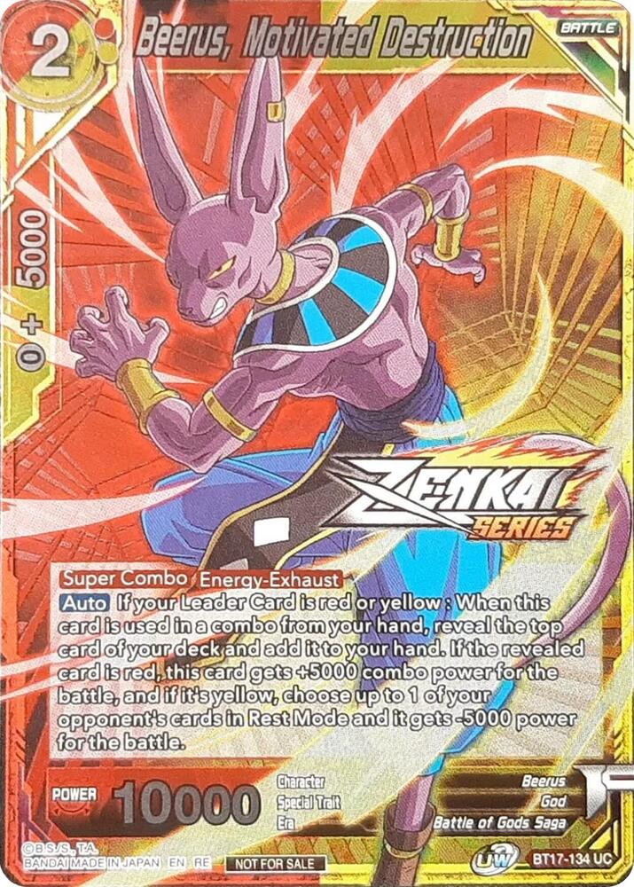Beerus, Motivated Destruction (Event Pack 11) BT17-134 card from Tournament Promotion Cards