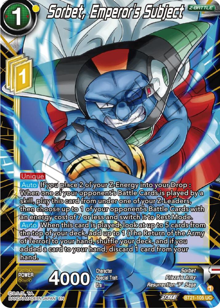 Sorbet, Emperor's Subject BT21-105 card from Wild Resurgence