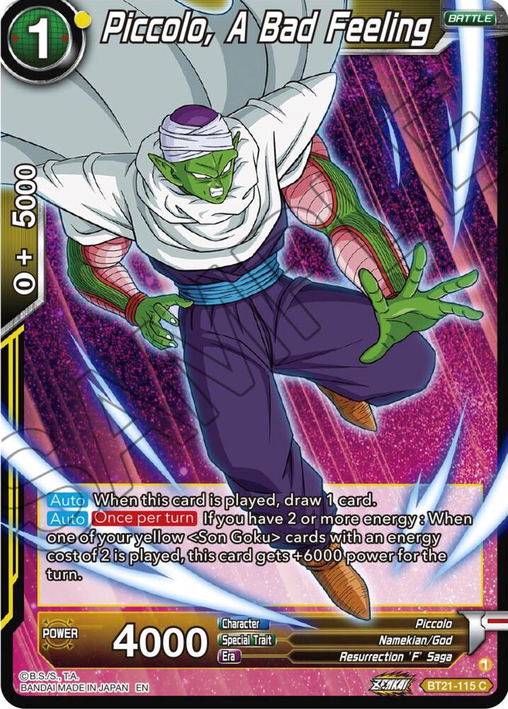 Piccolo, A Bad Feeling BT21-115 card from Wild Resurgence