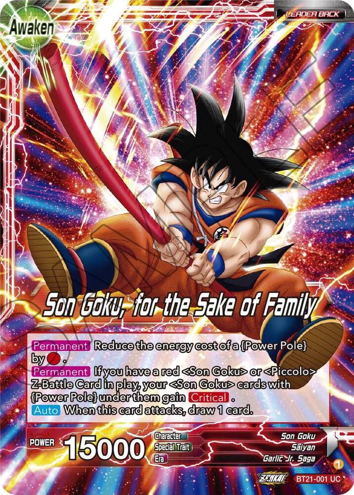 Son Goku // Son Goku, for the Sake of Family BT21-001 card from Wild Resurgence