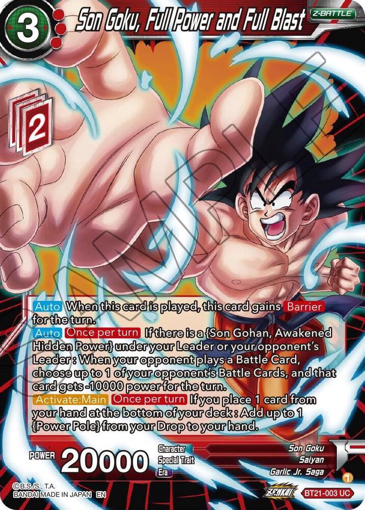 Son Goku, Full Power and Full Blast BT21-003 card from Wild Resurgence