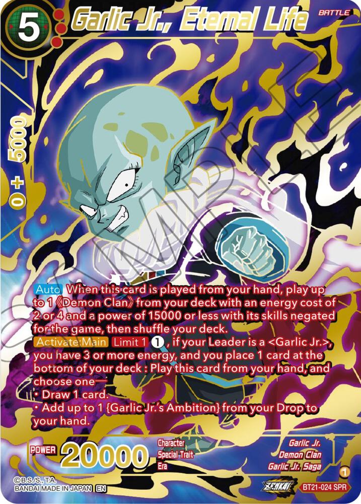 Garlic Jr., Eternal Life (SPR) BT21-024 card from Wild Resurgence