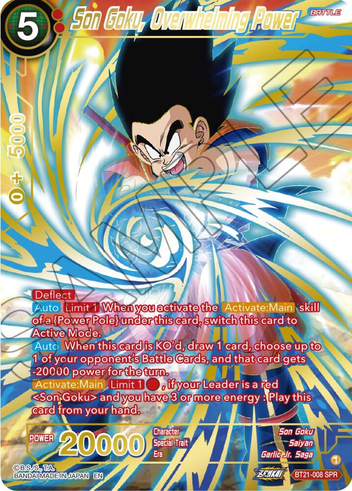 Son Goku, Overwhelming Power (SPR) BT21-008 card from Wild Resurgence