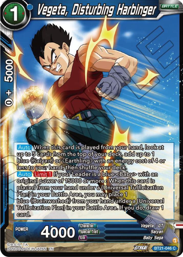 Vegeta, Disturbing Harbinger BT21-046 card from Wild Resurgence