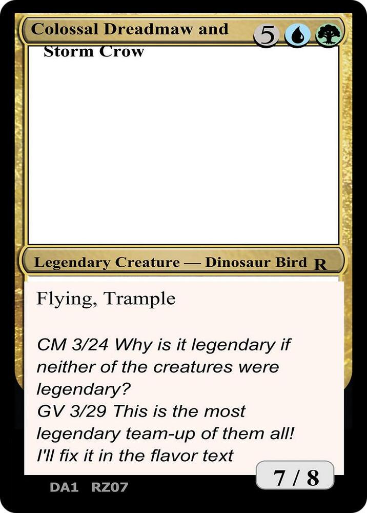 Colossal Dreadmaw and Storm Crow card from Un-Known Event Playtest Cards