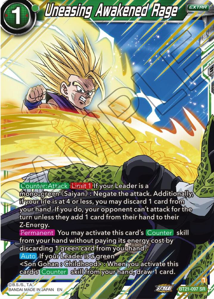 Uneasing Awakened Rage BT21-097 card from Wild Resurgence