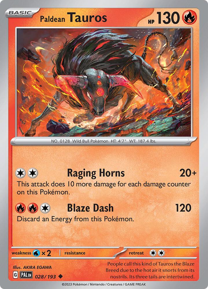 Paldean Tauros 028/193 card from SV02: Paldea Evolved