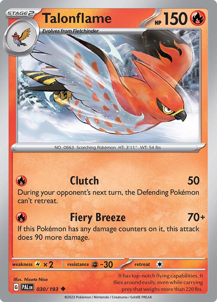 Talonflame 030/193 card from SV02: Paldea Evolved