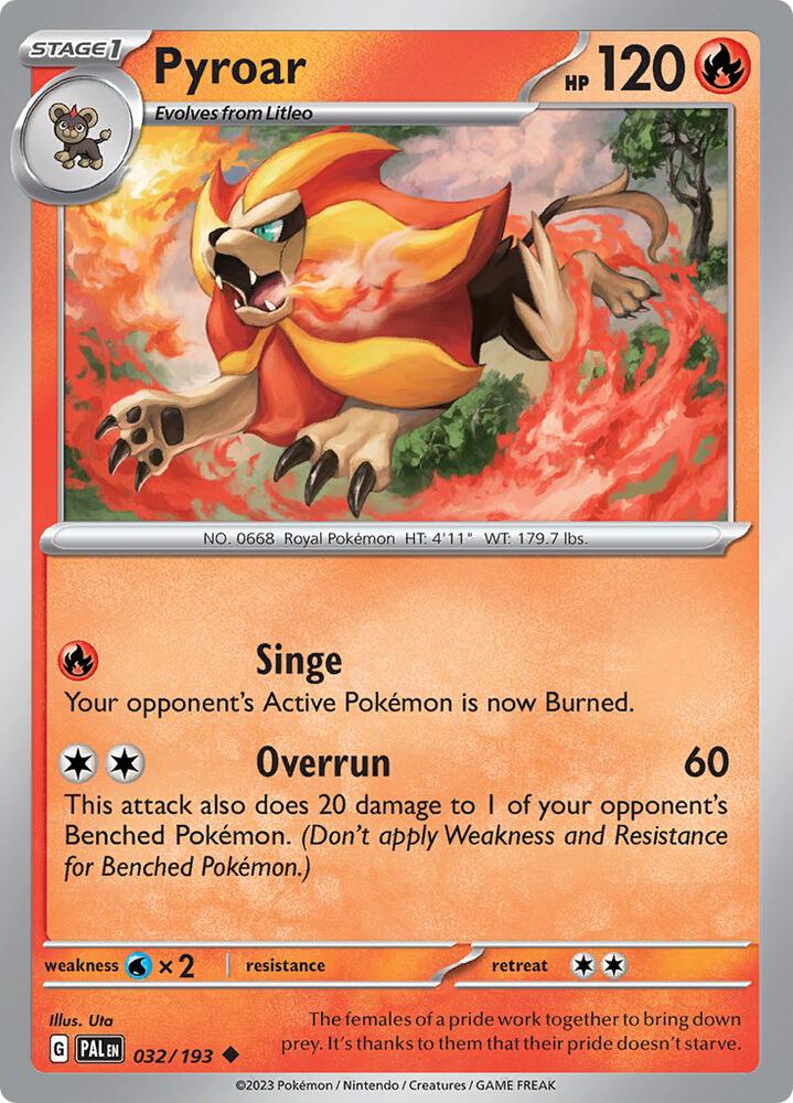 Pyroar 032/193 card from SV02: Paldea Evolved