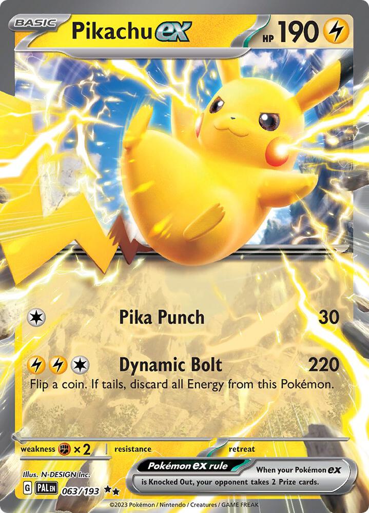 Pikachu ex 063/193 card from SV02: Paldea Evolved