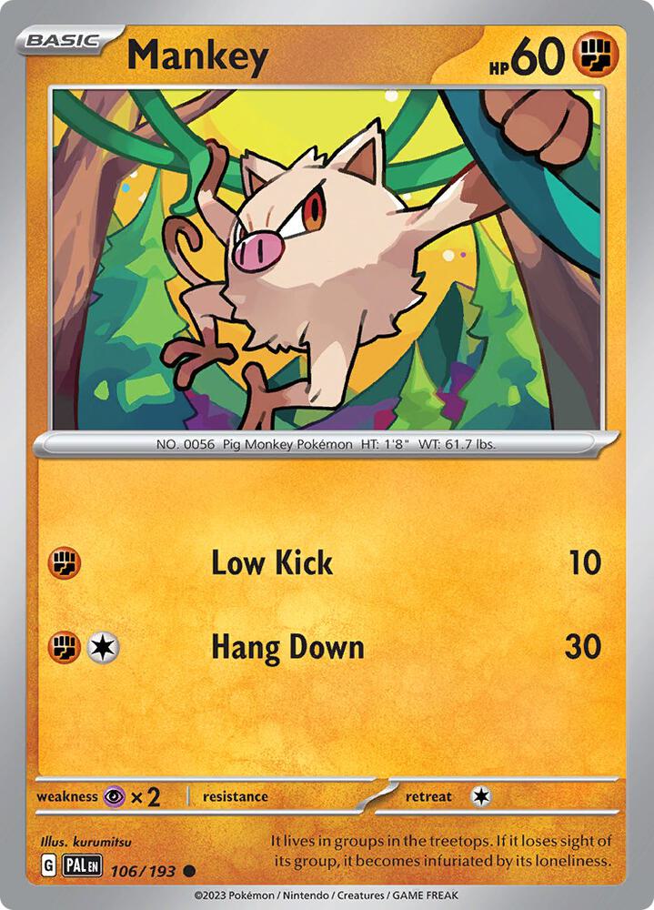 Mankey 106/193 card from SV02: Paldea Evolved