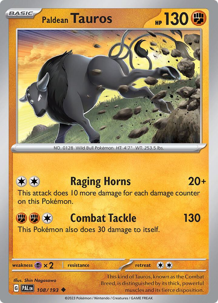 Paldean Tauros 108/193 card from SV02: Paldea Evolved