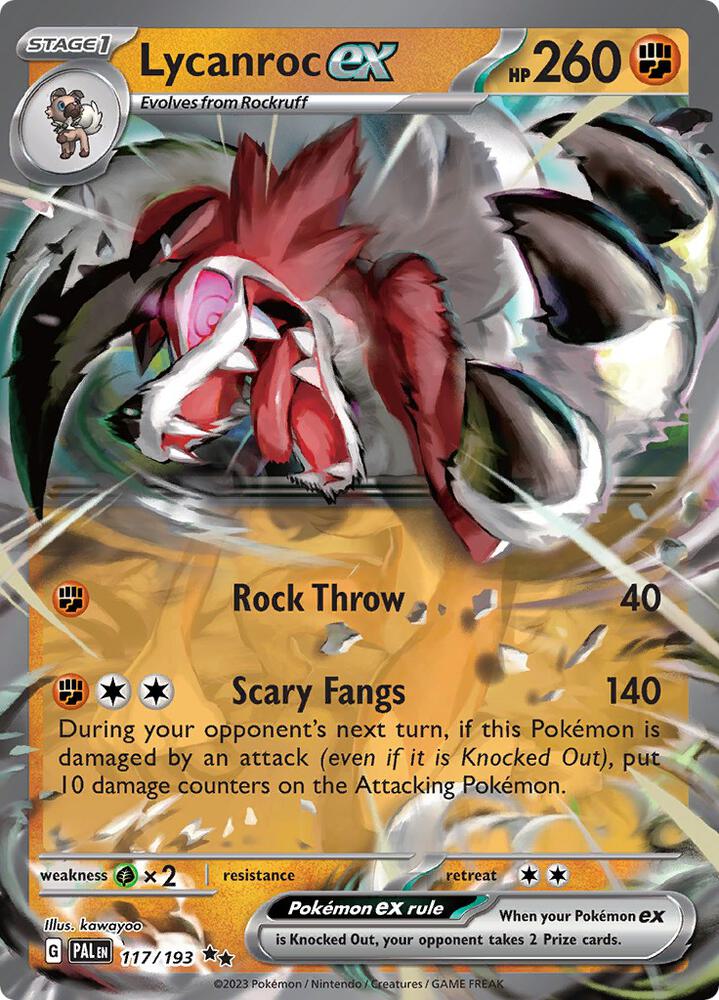 Lycanroc ex 117/193 card from SV02: Paldea Evolved