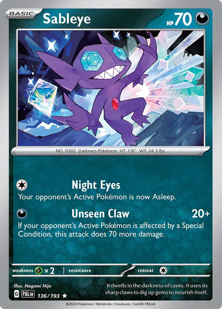 Sableye 136/193 card from SV02: Paldea Evolved