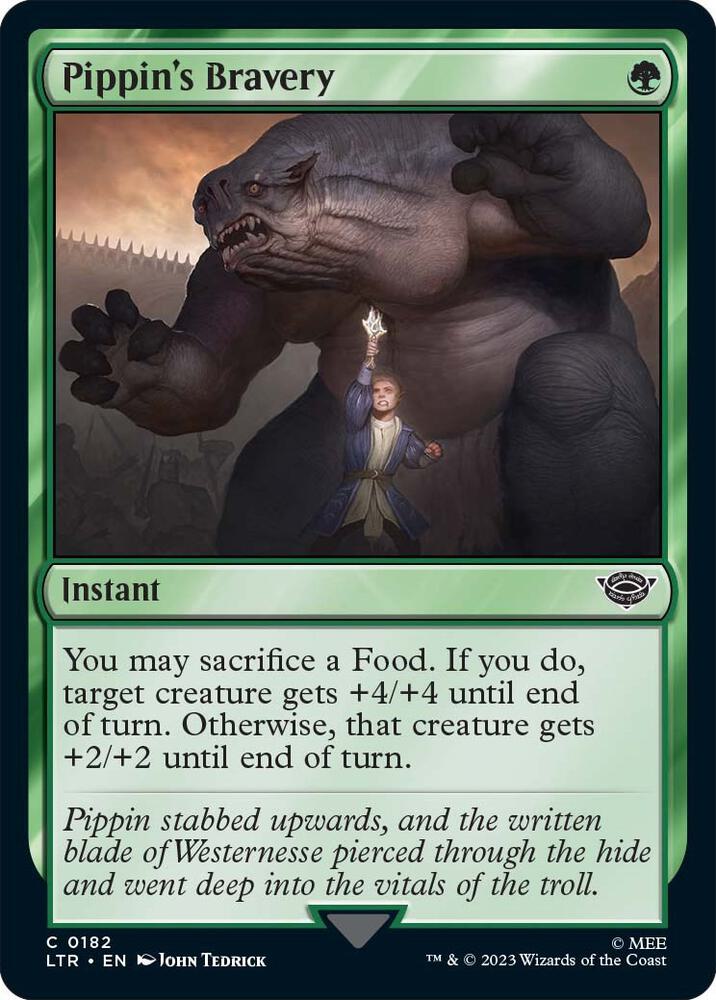 Pippin's Bravery 182 card from Universes Beyond: The Lord of the Rings: Tales of Middle-earth