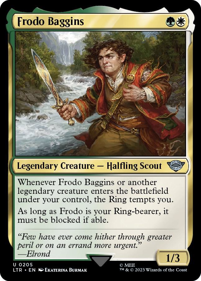 Frodo Baggins 205 card from Universes Beyond: The Lord of the Rings: Tales of Middle-earth