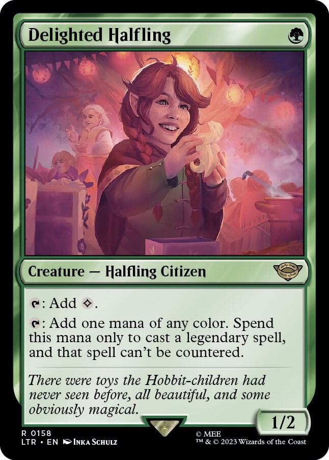 Delighted Halfling 158 card from Universes Beyond: The Lord of the Rings: Tales of Middle-earth