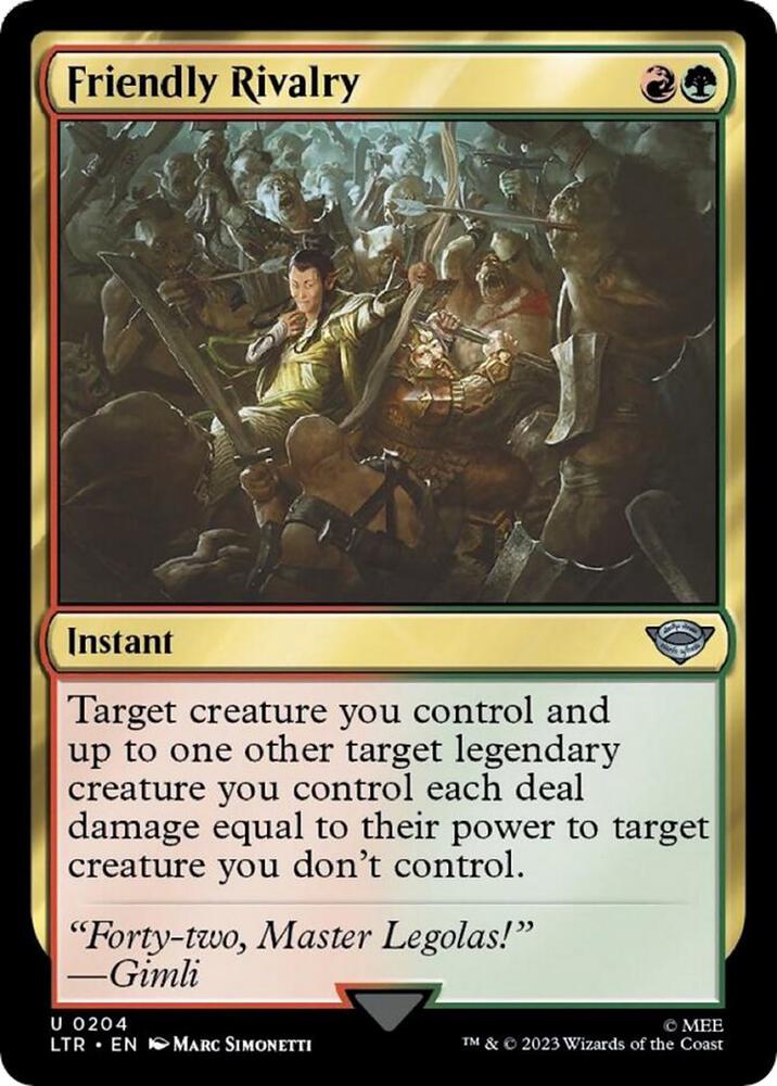 Friendly Rivalry 204 card from Universes Beyond: The Lord of the Rings: Tales of Middle-earth