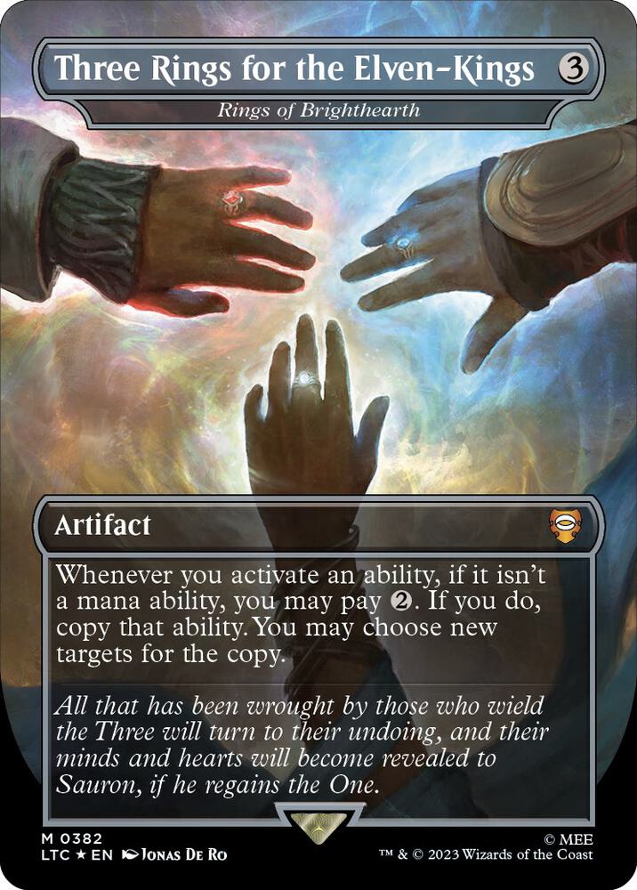 Three Rings for the Elven-Kings - Rings of Brighthearth (Borderless) (Surge Foil) 382 card from Commander: The Lord of the Rings: Tales of Middle-earth