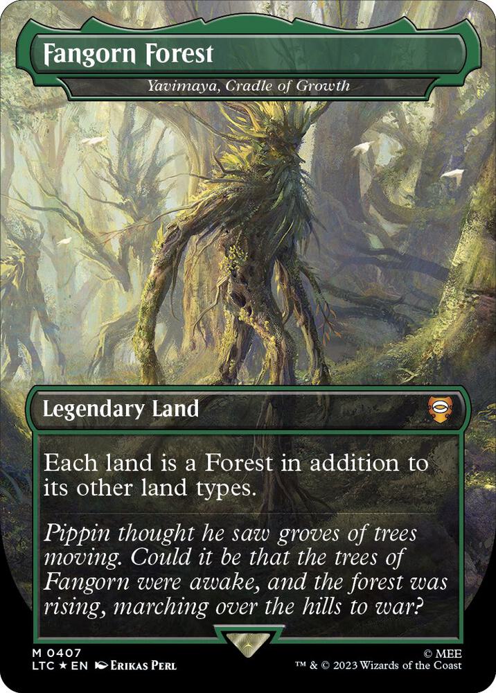 Fangorn Forest - Yavimaya, Cradle of Growth (Borderless) (Surge Foil) 407 card from Commander: The Lord of the Rings: Tales of Middle-earth
