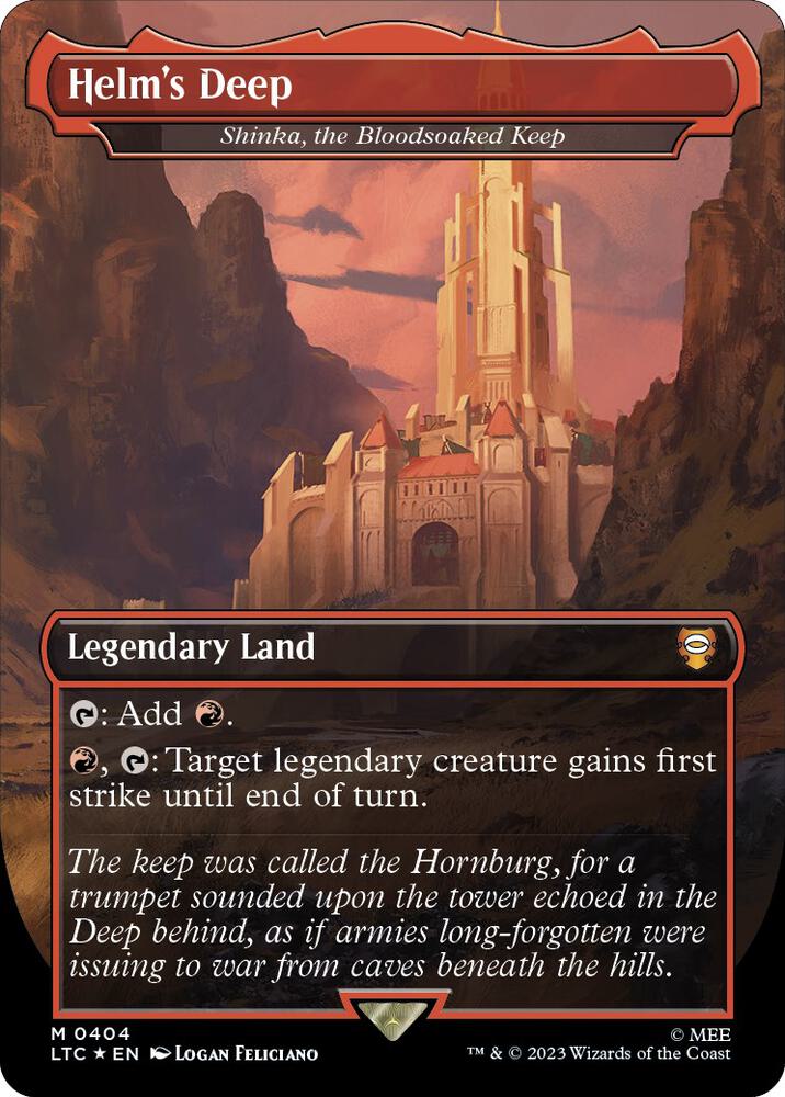 Helm's Deep - Shinka, the Bloodsoaked Keep (Borderless) (Surge Foil) 404 card from Commander: The Lord of the Rings: Tales of Middle-earth