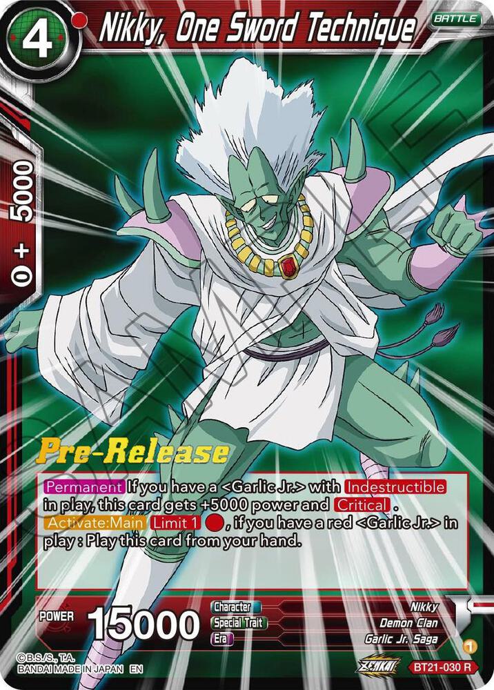 Nikky, One Sword Technique BT21-030 card from Wild Resurgence Pre-Release Cards
