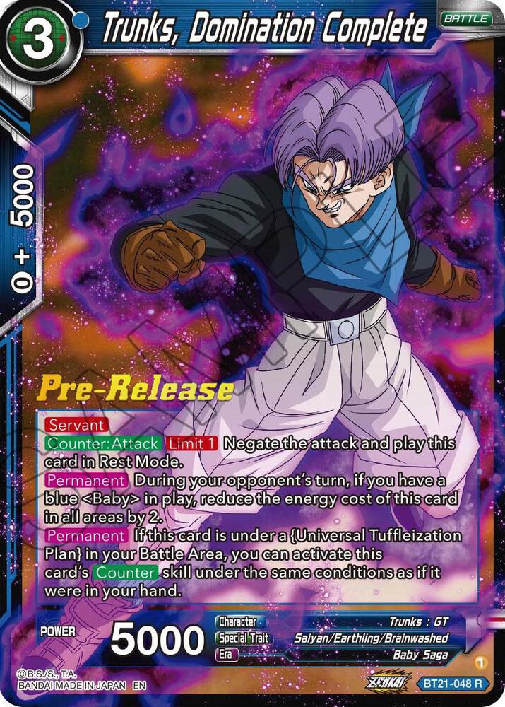 Trunks, Domination Complete BT21-048 card from Wild Resurgence Pre-Release Cards