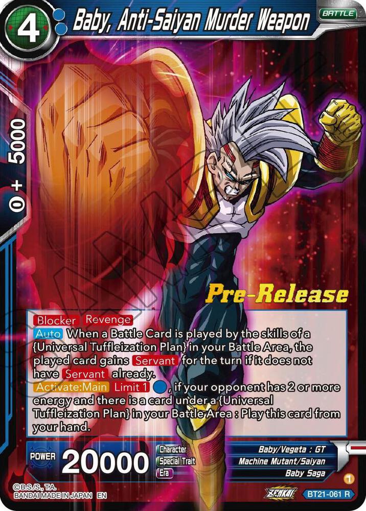 Baby, Anti-Saiyan Murder Weapon BT21-061 card from Wild Resurgence Pre-Release Cards