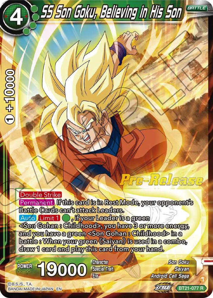 SS Son Goku, Believing in His Son BT21-077 card from Wild Resurgence Pre-Release Cards