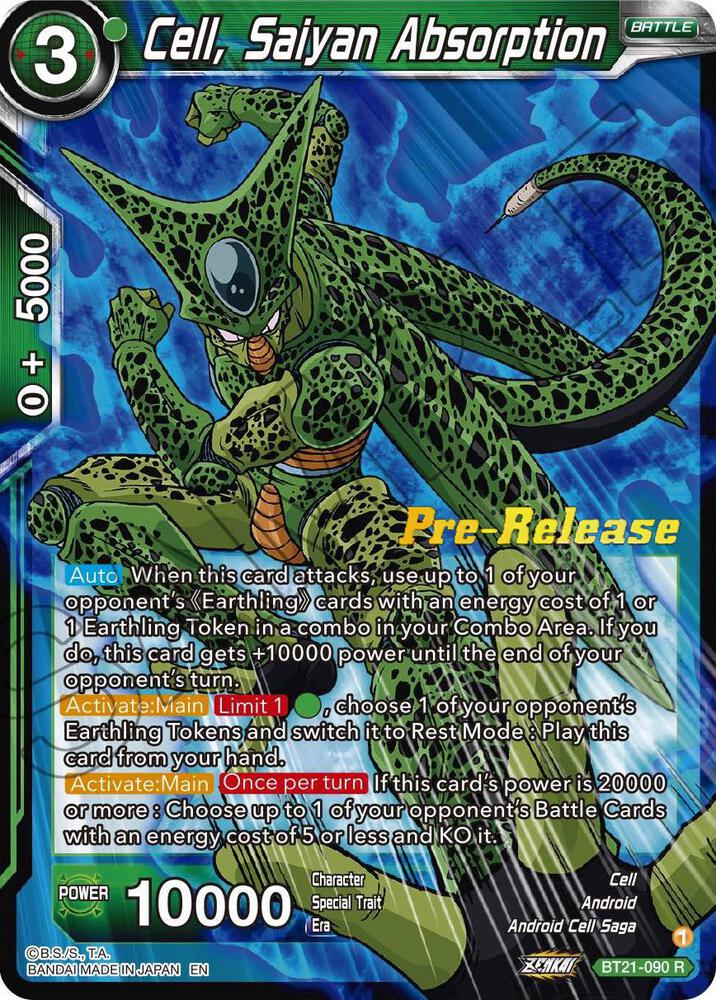 Cell, Saiyan Absorption BT21-090 card from Wild Resurgence Pre-Release Cards