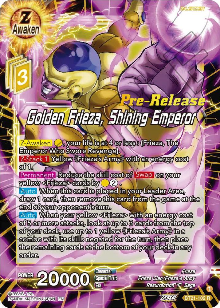 Golden Frieza, Shining Emperor BT21-102 card from Wild Resurgence Pre-Release Cards