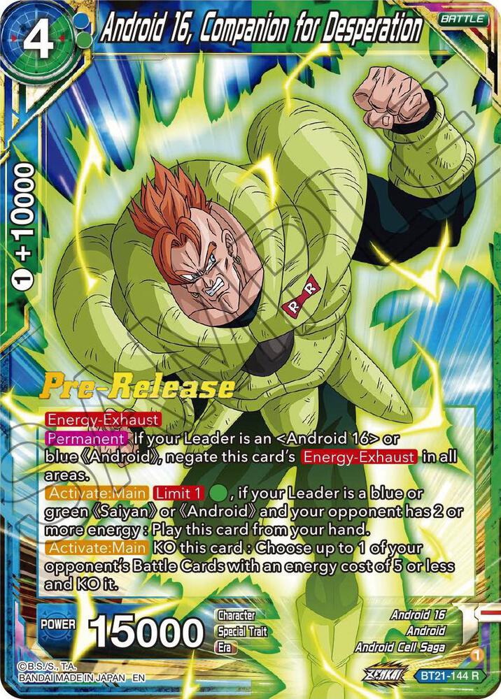 Android 16, Companion for Desperation BT21-144 card from Wild Resurgence Pre-Release Cards