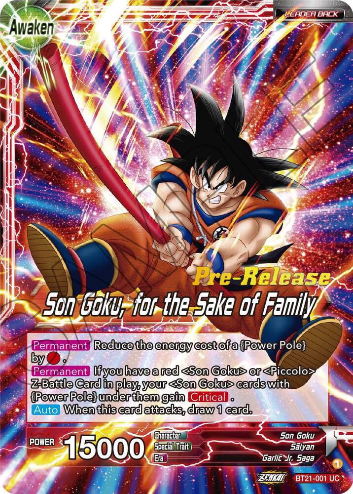 Son Goku // Son Goku, for the Sake of Family BT21-001 card from Wild Resurgence Pre-Release Cards