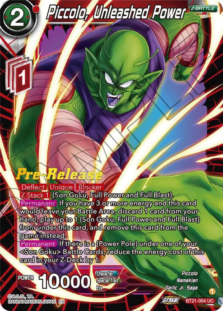 Piccolo, Unleashed Power BT21-004 card from Wild Resurgence Pre-Release Cards