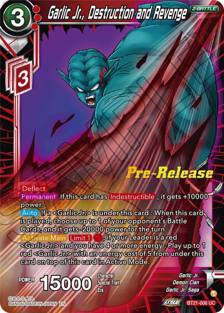 Garlic Jr., Destruction and Revenge BT21-006 card from Wild Resurgence Pre-Release Cards