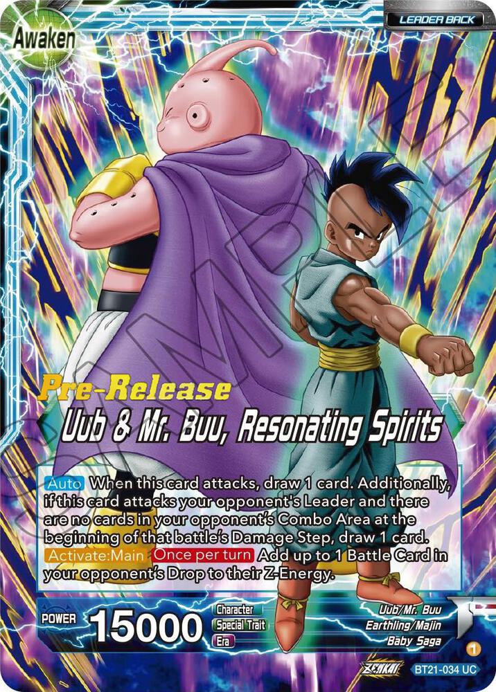 Uub // Uub & Mr. Buu, Resonating Spirits BT21-034 card from Wild Resurgence Pre-Release Cards