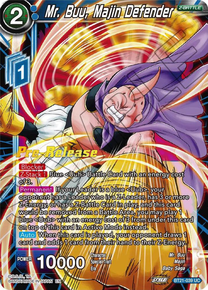 Mr. Buu, Majin Defender BT21-039 card from Wild Resurgence Pre-Release Cards