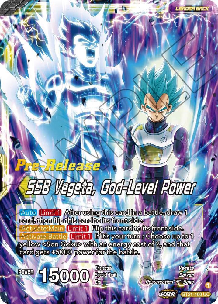 SSB Son Goku // SSB Vegeta, God-Level Power BT21-100 card from Wild Resurgence Pre-Release Cards