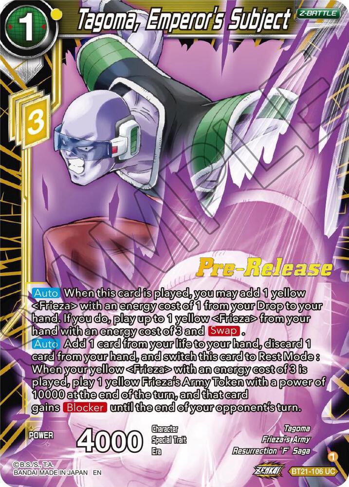 Tagoma, Emperor's Subject BT21-106 card from Wild Resurgence Pre-Release Cards
