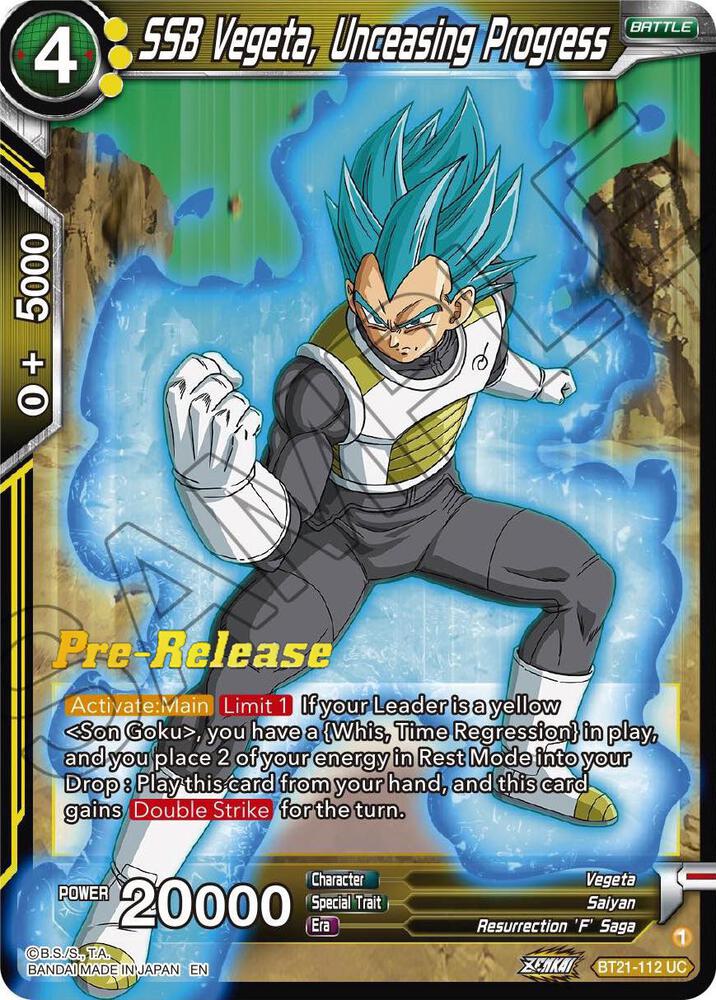 SSB Vegeta, Unceasing Progress BT21-112 card from Wild Resurgence Pre-Release Cards
