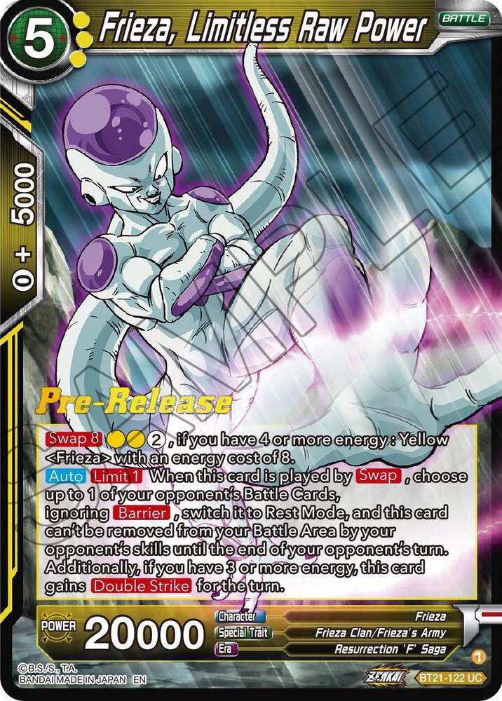 Frieza, Limitless Raw Power BT21-122 card from Wild Resurgence Pre-Release Cards