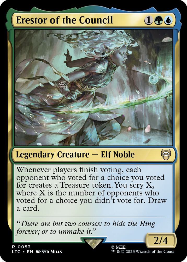 Erestor of the Council 53 card from Commander: The Lord of the Rings: Tales of Middle-earth