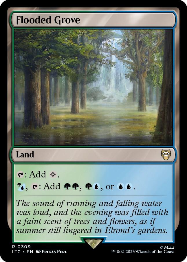 Flooded Grove 309 card from Commander: The Lord of the Rings: Tales of Middle-earth