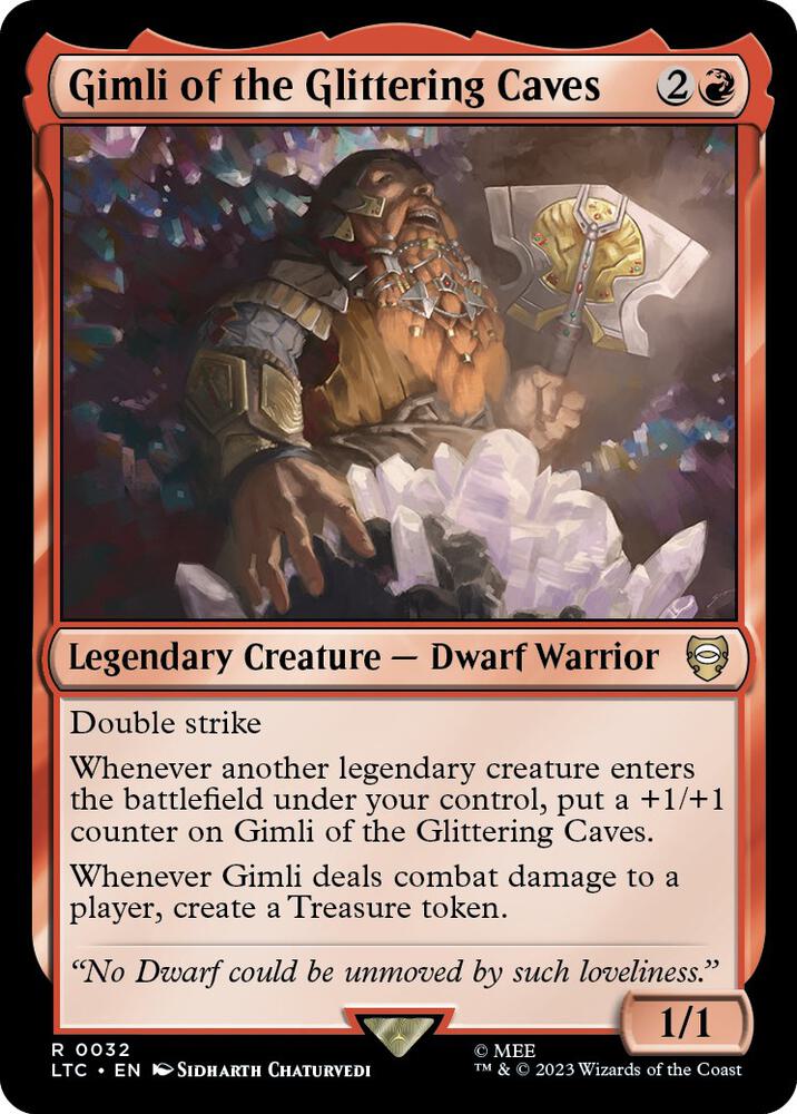 Gimli of the Glittering Caves 32 card from Commander: The Lord of the Rings: Tales of Middle-earth