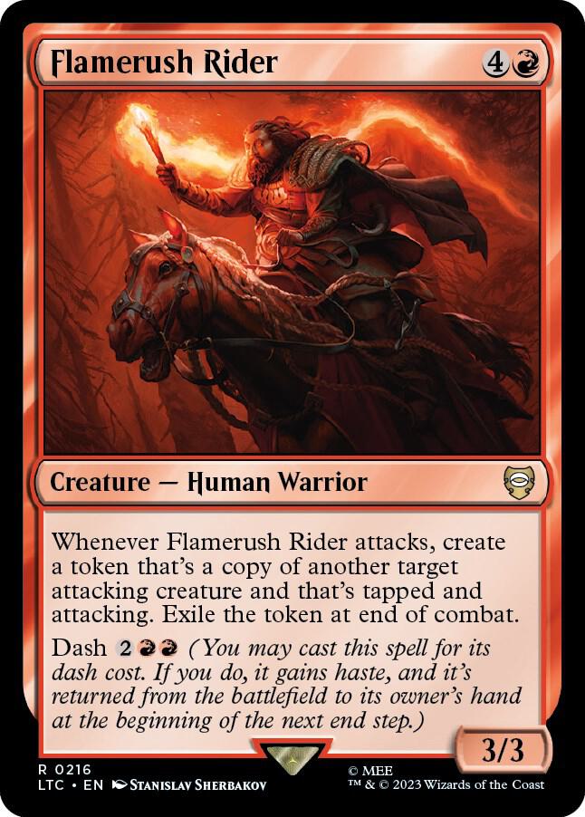 Flamerush Rider 216 card from Commander: The Lord of the Rings: Tales of Middle-earth