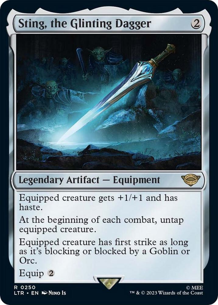 Sting, the Glinting Dagger 250 card from Universes Beyond: The Lord of the Rings: Tales of Middle-earth