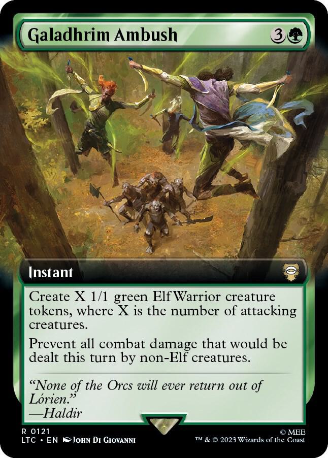 Galadhrim Ambush (Extended Art) 121 card from Commander: The Lord of the Rings: Tales of Middle-earth
