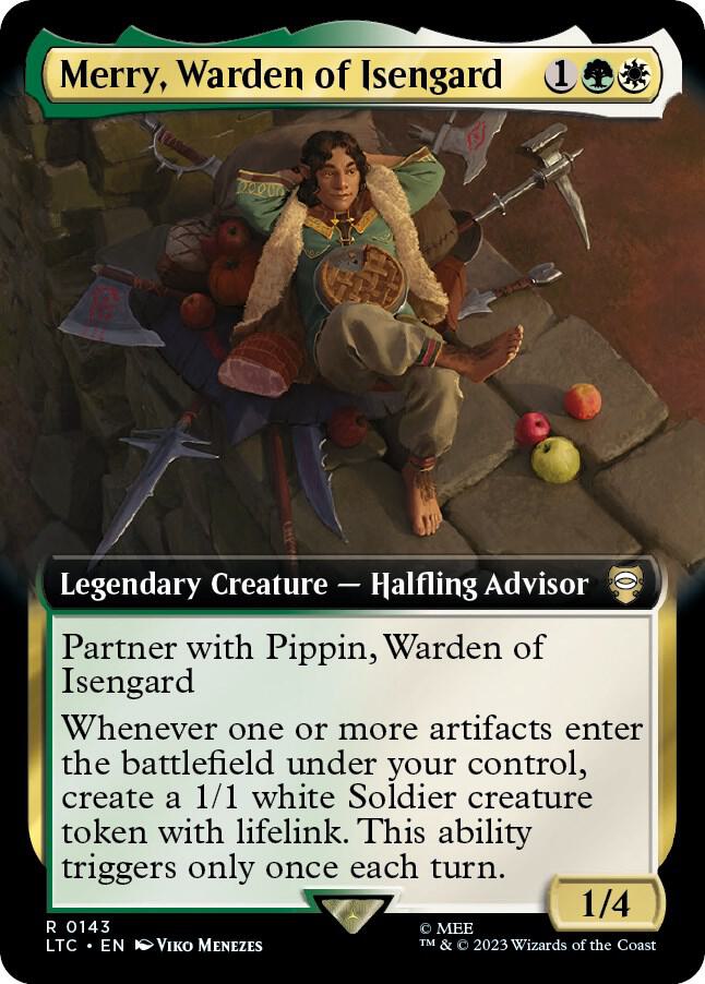 Merry, Warden of Isengard (Extended Art) 143 card from Commander: The Lord of the Rings: Tales of Middle-earth