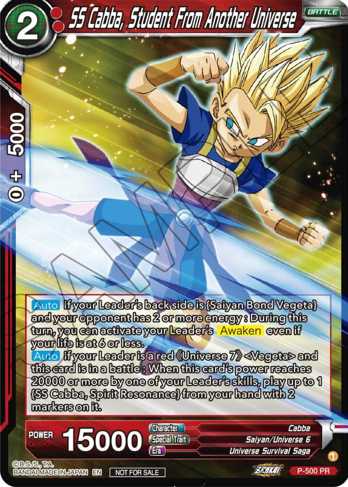 SS Cabba, Student From Another Universe (Zenkai Series Tournament Pack Vol.4) P-500 card from Tournament Promotion Cards